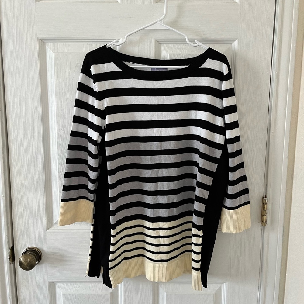 Laura Scott Black, White, and Cream Striped Sweater